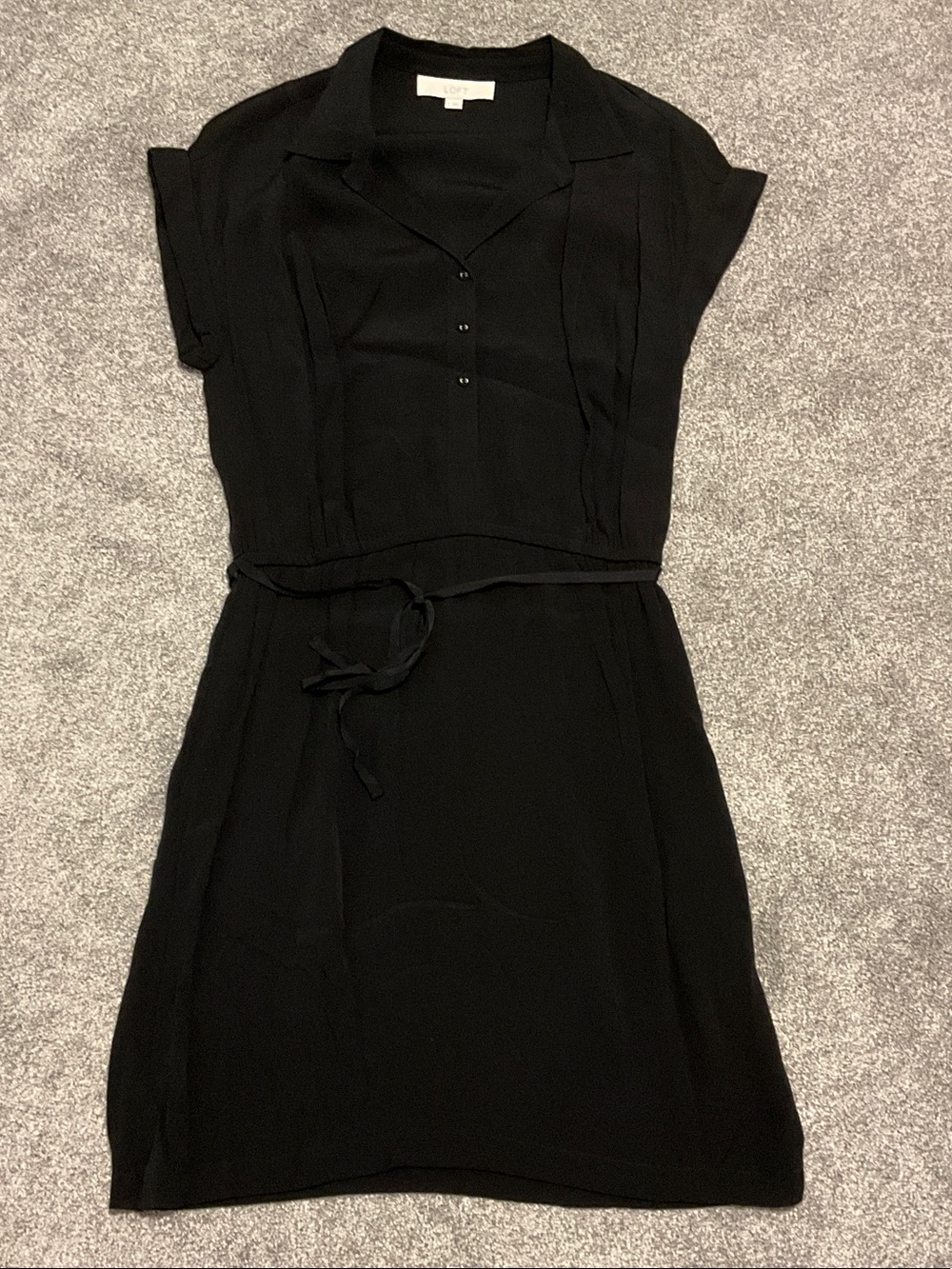 LOFT Black Short Sleeve Shirt Dress with Tie Waist Belt